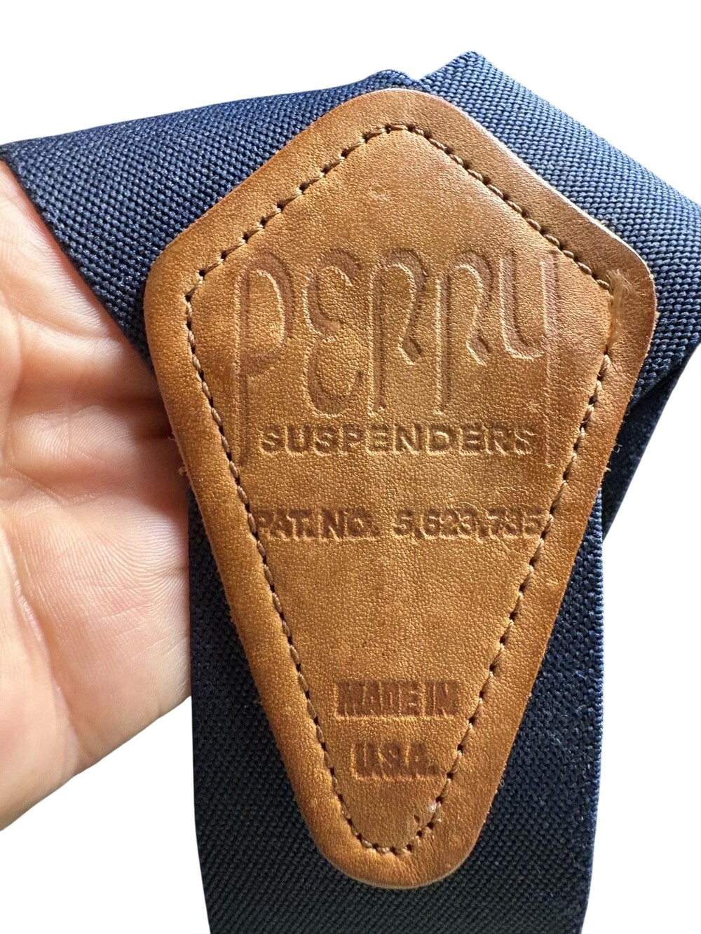 Perry Suspenders Mens One Size Blue Elastic Belt Clip Adjustable Made USA